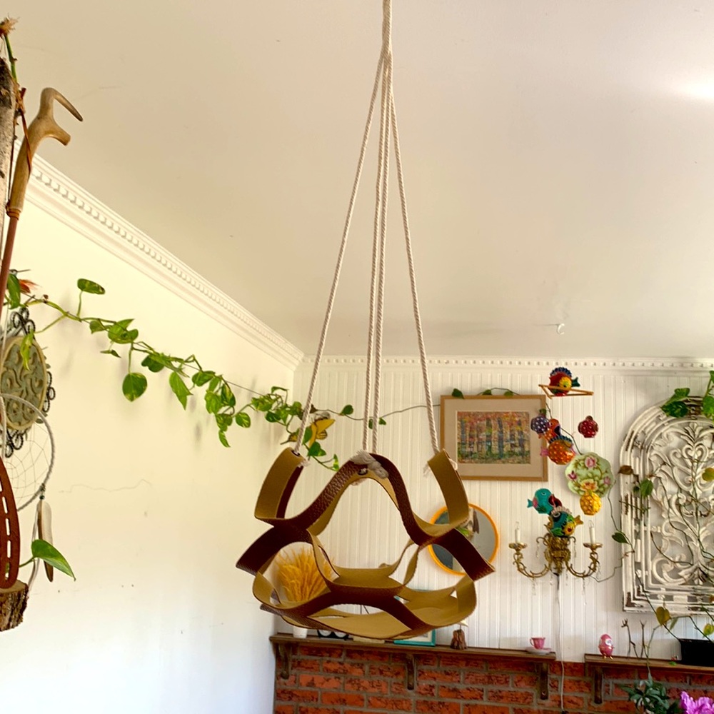 Leather Macrame hanger planter Shell holder basket home decor Boho